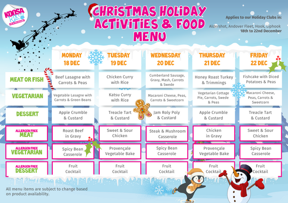 KOOSA Kids Christmas Holiday Activities & Food Menu in Hampshire