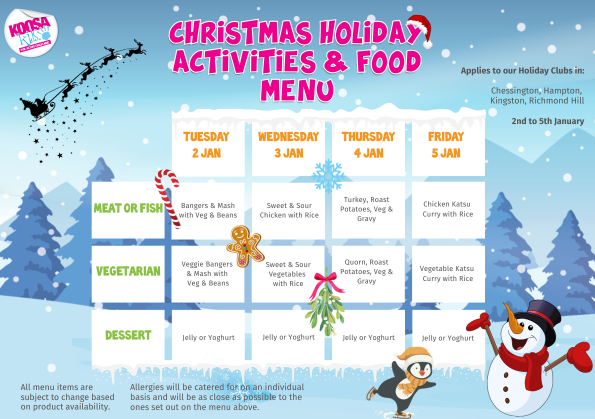 KOOSA Kids Christmas Holiday Activities & Food Menu in Richmond